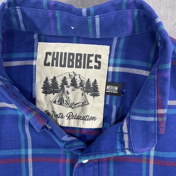 Chubbies Mens Medium Blue Plaid‎ Button Down Long Sleeve Shirt - Picture 3 of 7